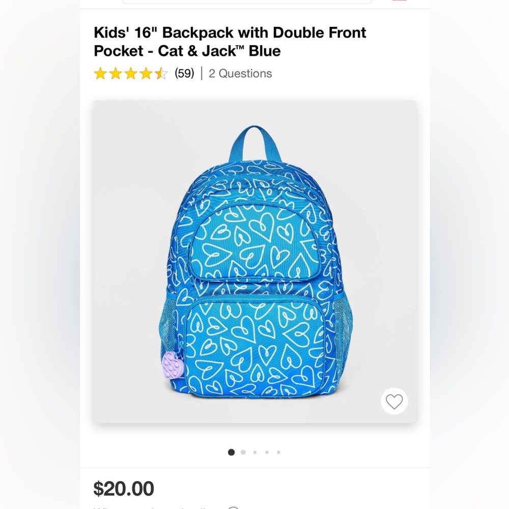 NWT Kids Backpack retail $20!
